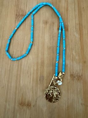 Mayamar Gold Coin Pendant Necklace with Turquoise Beads